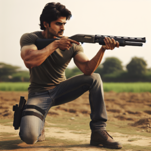 Man in kneeling position.